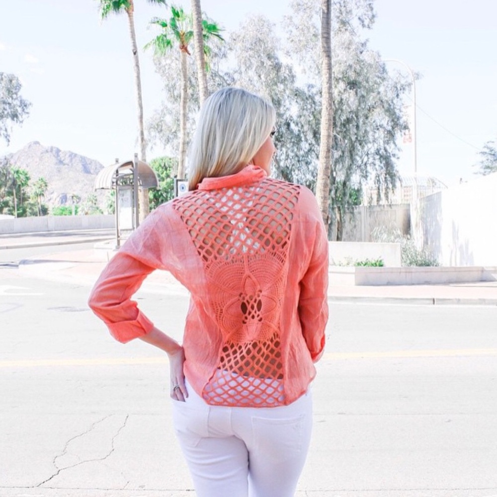 Dylan Crochet Open Back Lightweight Button Down I… - image 3